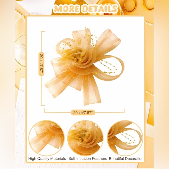 Fascinators Hat Women Tea Party Headband Flower Cocktail Mesh One Size Yellow - Picture 5 of 8